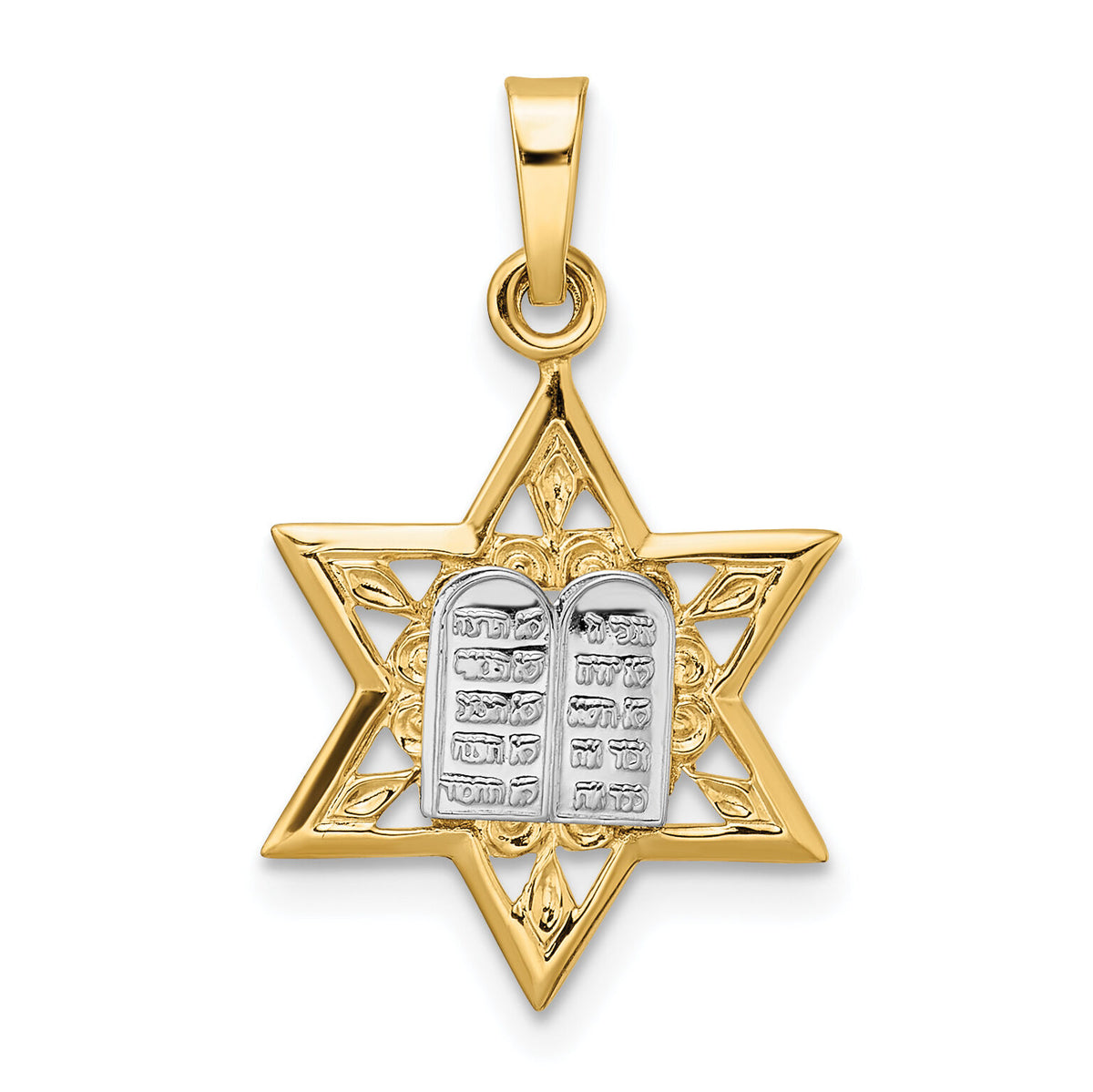 14k Two-tone Polished Solid Star and Torah Pendant-XR1981