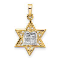 14k Two-tone Polished Solid Star and Torah Pendant-XR1981