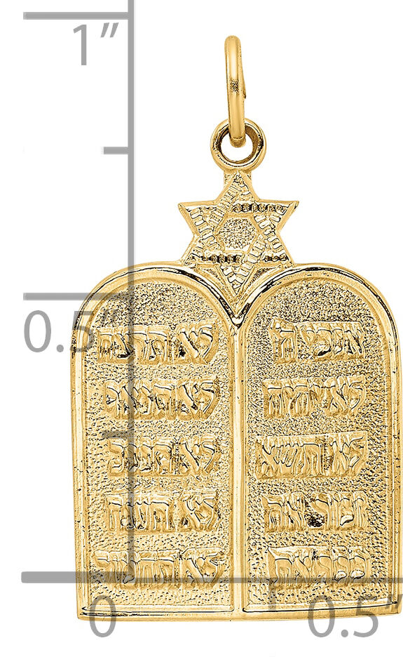 14k Polished Solid Ten Commandments and Star Pendant-XR1983