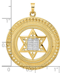 14k Two-tone Solid Star and Torah Inside Frame Pendant-XR1985