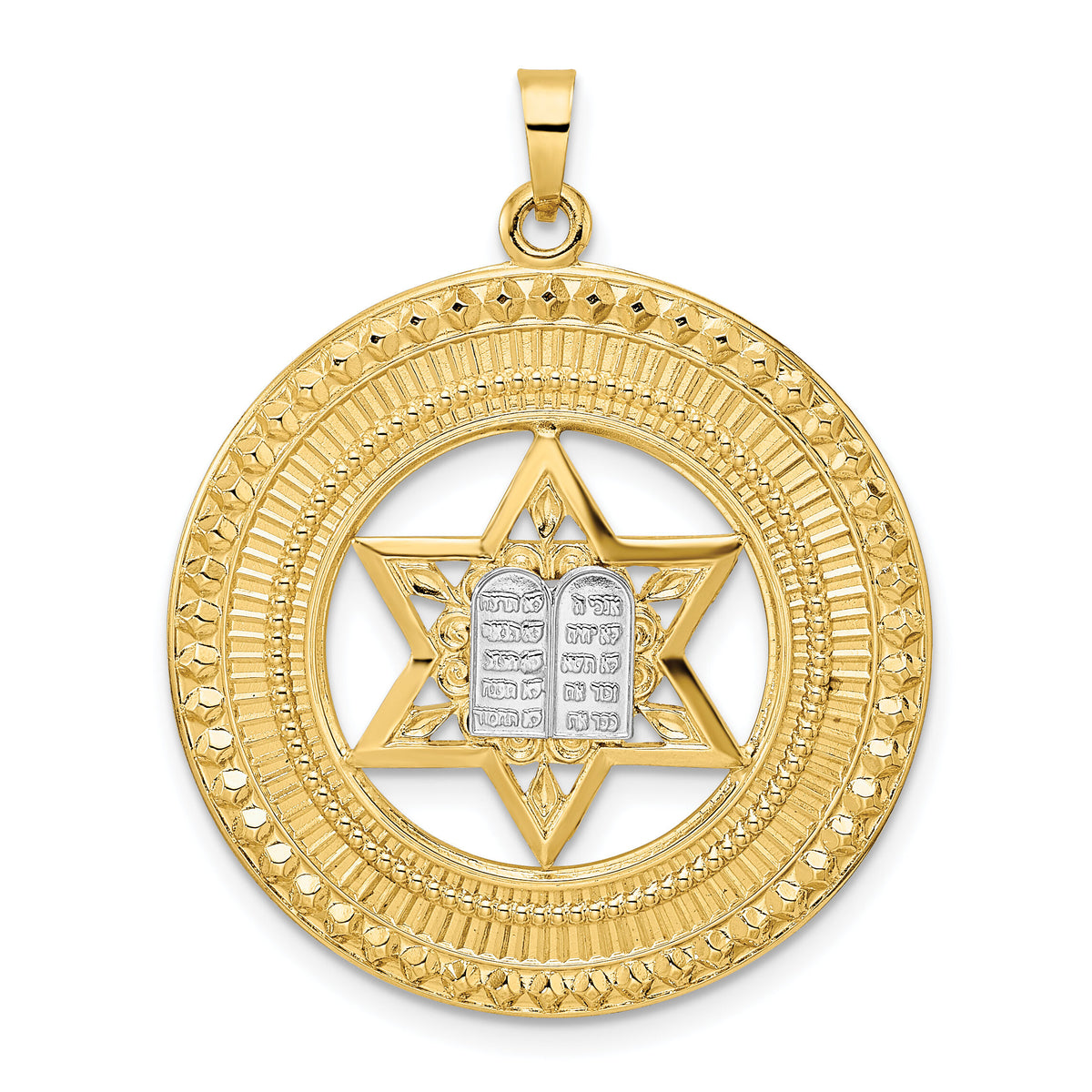 14k Two-tone Solid Star and Torah Inside Frame Pendant-XR1985