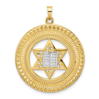 14k Two-tone Solid Star and Torah Inside Frame Pendant-XR1985