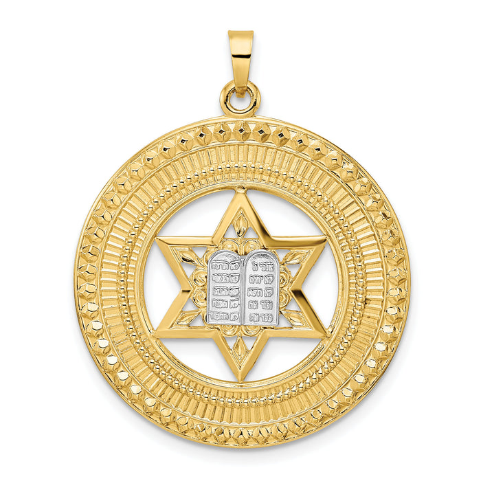 14k Two-tone Solid Star and Torah Inside Frame Pendant-XR1985