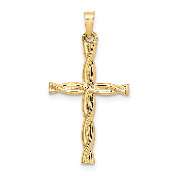 14k Polished Hollow Twisted Cross Pendant-XR1986