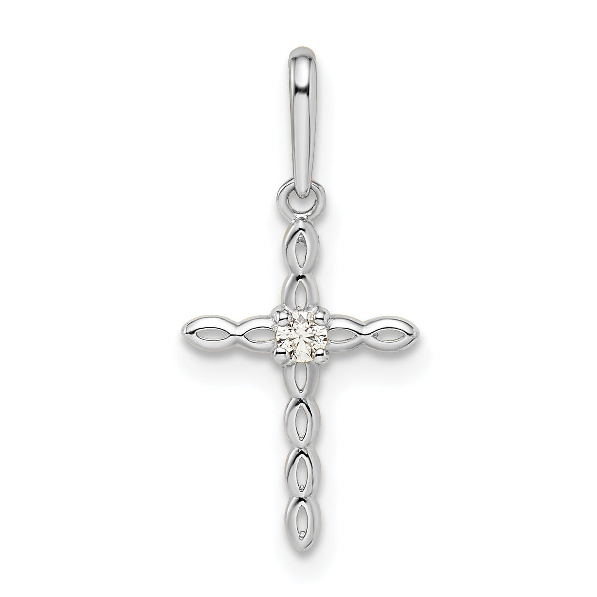 14k White Gold CZ Cross Pendant-XR1990