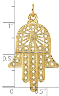 14k Polished Solid Filigree Hamsa Pendant-XR1993