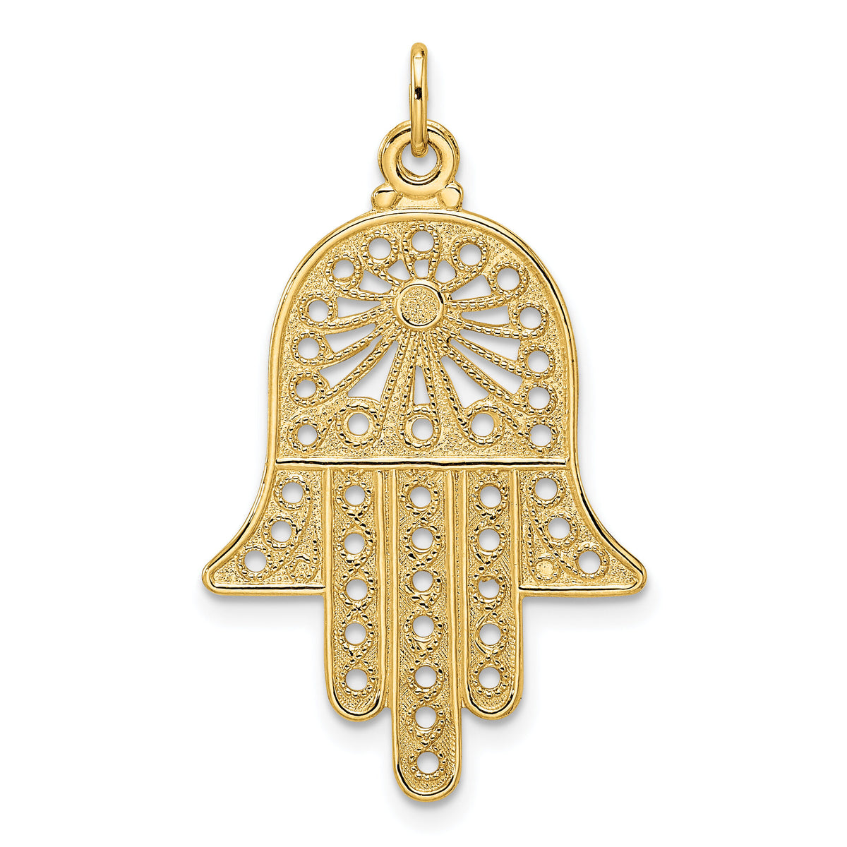 14k Polished Solid Filigree Hamsa Pendant-XR1993