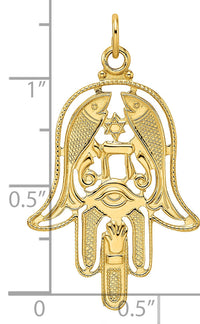 14k Polished & Textured Solid Hamsa Pendant-XR1995