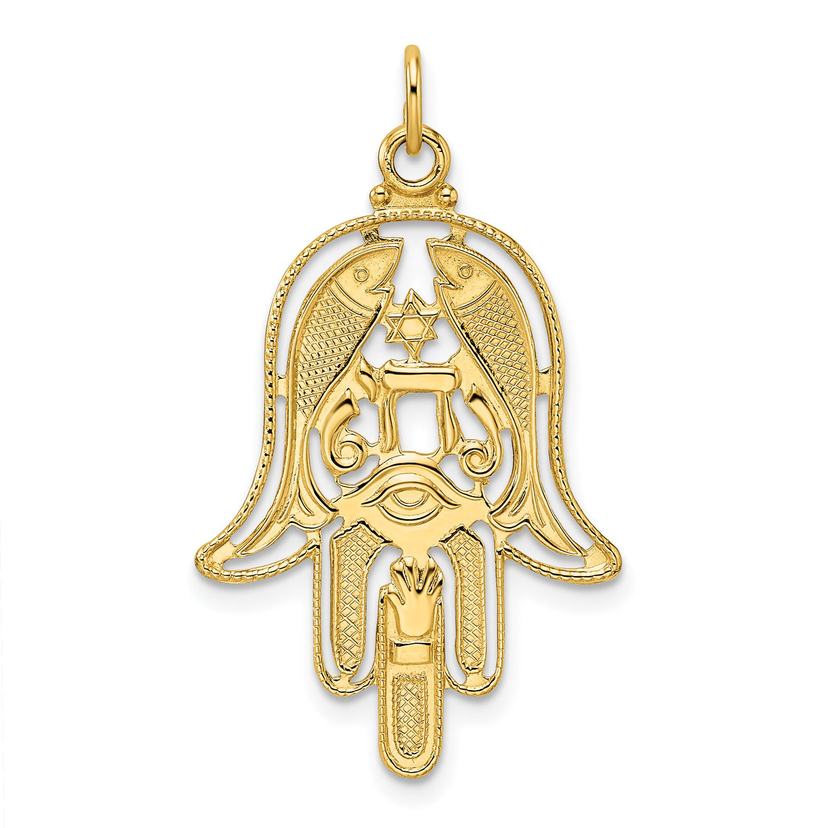 14k Polished & Textured Solid Hamsa Pendant-XR1995