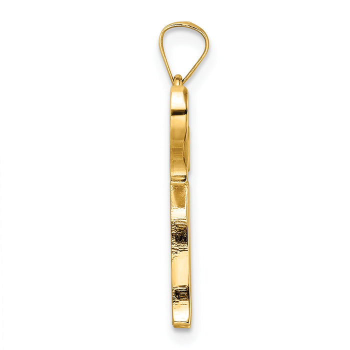 14k Polished and Textured Solid Chai Symbol Pendant-XR2013