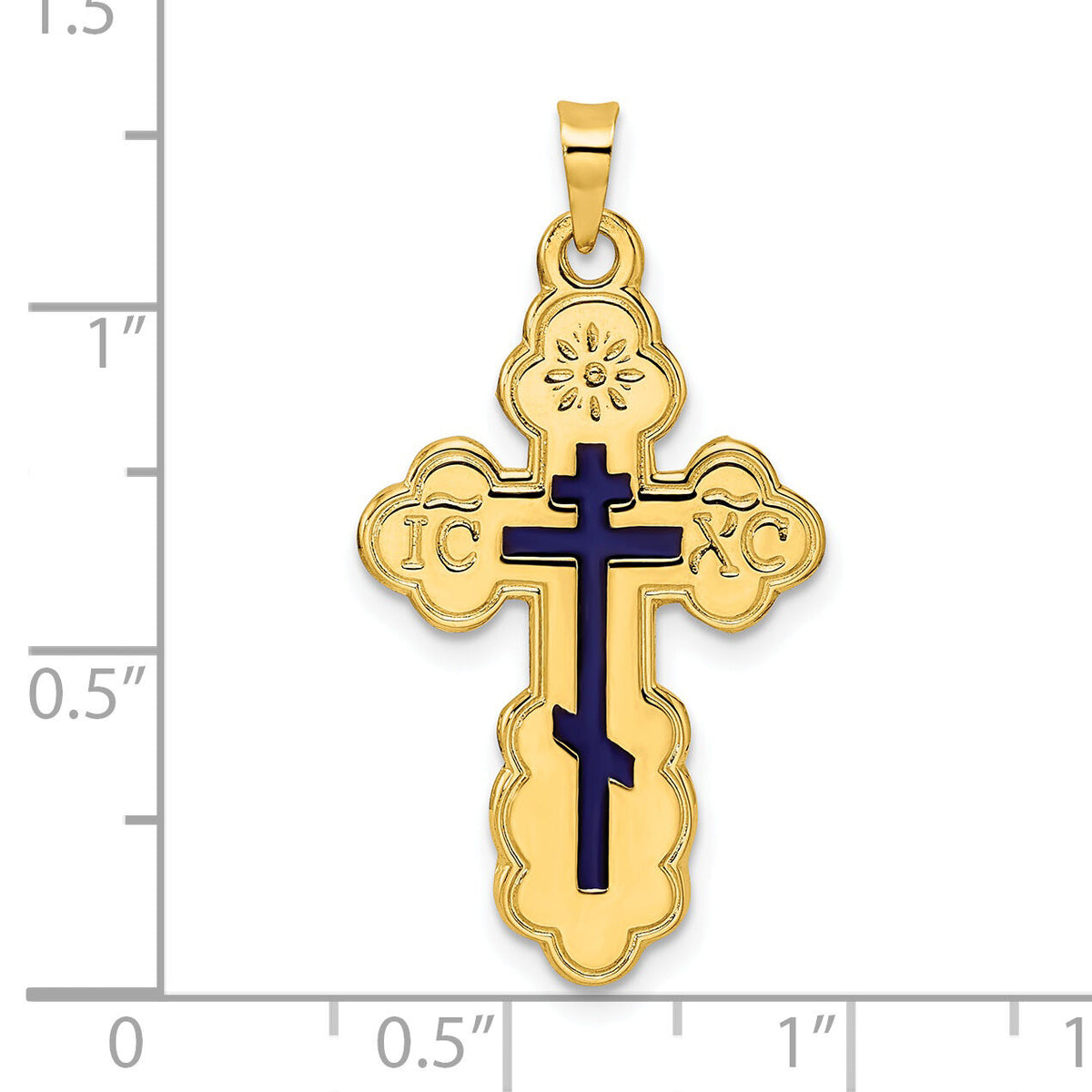 14k Polished Eastern Orthodox Blue Enamel Solid Cross Pendant-XR2016