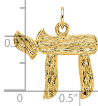 14k Polished and Textured Solid Chai Symbol Pendant-XR2017