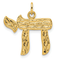 14k Polished and Textured Solid Chai Symbol Pendant-XR2017