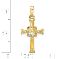 14k Polished Cut Out Solid Dove Cross Pendant-XR2020