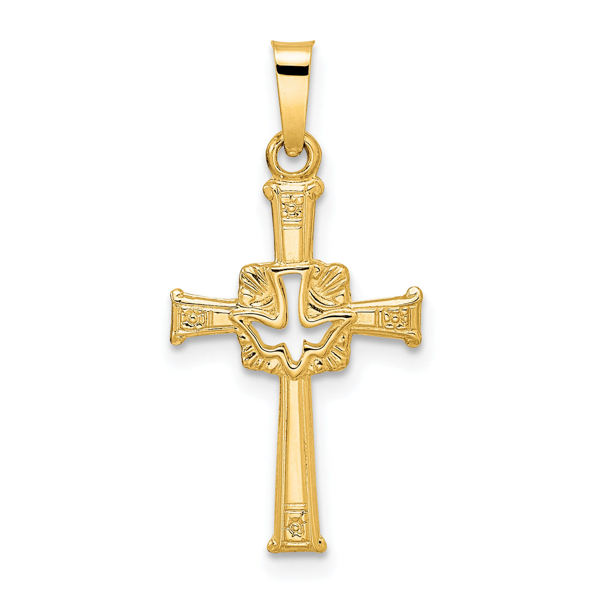 14k Polished Cut Out Solid Dove Cross Pendant-XR2020