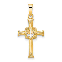 14k Polished Cut Out Solid Dove Cross Pendant-XR2020