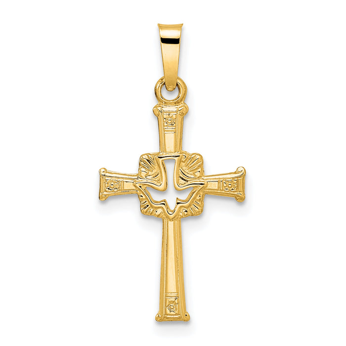 14k Polished Cut Out Solid Dove Cross Pendant-XR2020