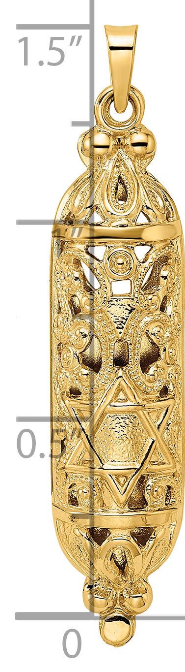14k Polished and Textured Solid Mezuzah Pendant-XR2021