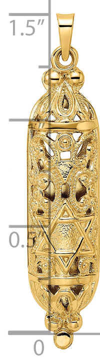 14k Polished and Textured Solid Mezuzah Pendant-XR2021