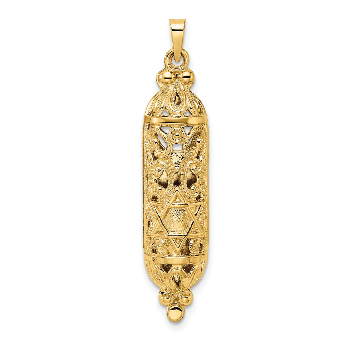 14k Polished and Textured Solid Mezuzah Pendant-XR2021