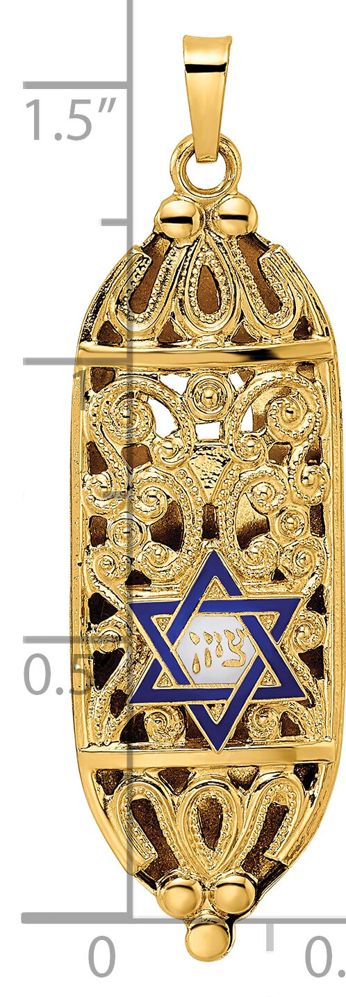 14k Polished Mezuzah Enameled Star Pendant-XR2023