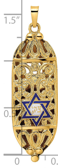 14k Polished Mezuzah Enameled Star Pendant-XR2023
