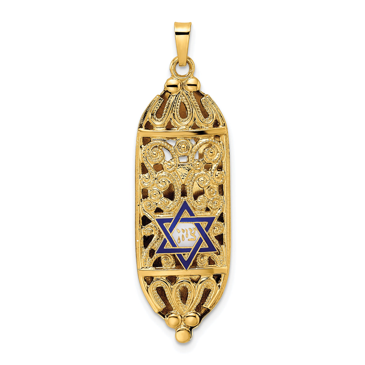 14k Polished Mezuzah Enameled Star Pendant-XR2023