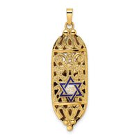 14k Polished Mezuzah Enameled Star Pendant-XR2023