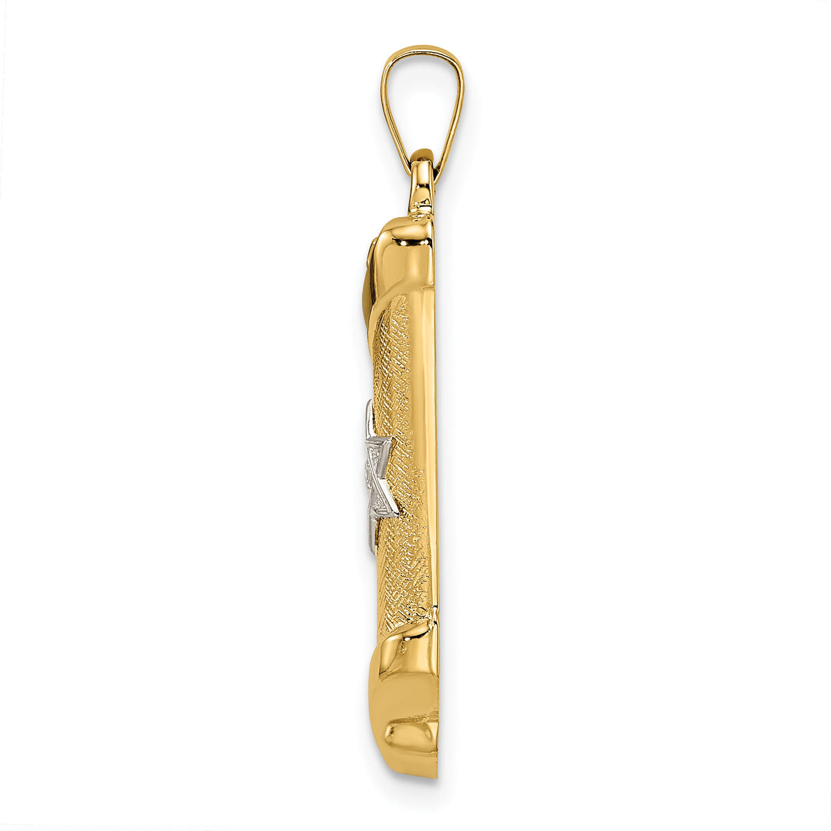 14k Two-tone Polished/Textured Hollow Torah Scroll Pendant-XR2025