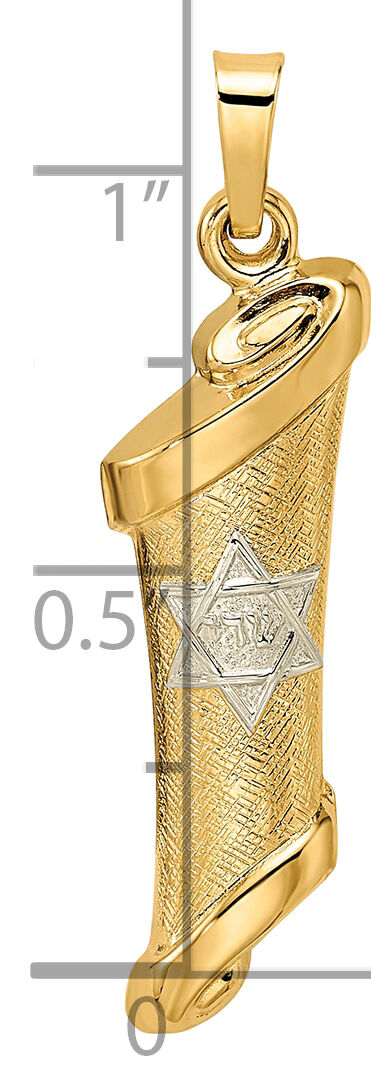 14k Two-tone Polished/Textured Hollow Torah Scroll Pendant-XR2025