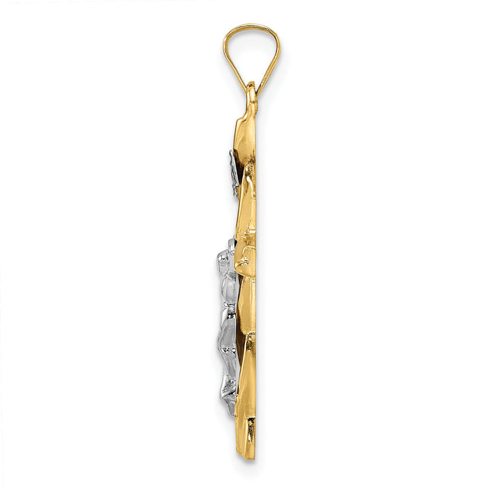 14k Two-tone Polished Hollow INRI Crucifix Twisted Cross Pendant-XR2032