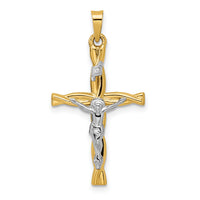 14k Two-tone Polished Hollow INRI Crucifix Twisted Cross Pendant-XR2032