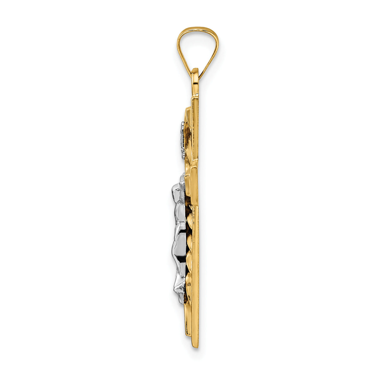 14k Two-tone Polished and Twisted Hollow INRI Crucifix Pendant-XR2036