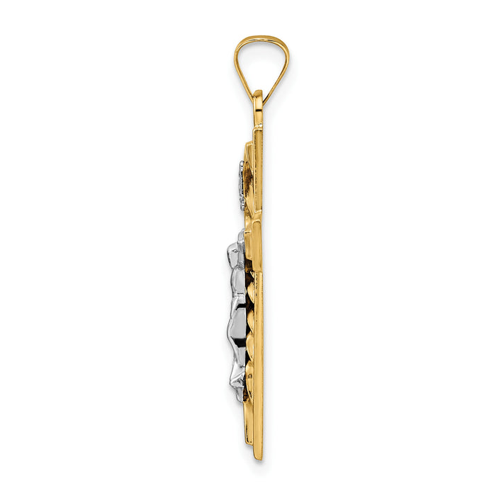 14k Two-tone Polished and Twisted Hollow INRI Crucifix Pendant-XR2036