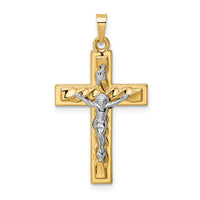 14k Two-tone Polished and Twisted Hollow INRI Crucifix Pendant-XR2036
