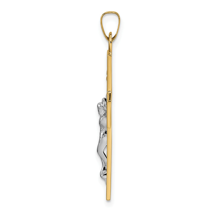 14k Two-tone Polished Solid INRI Crucifix Pendant-XR2040