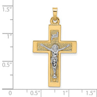 14k Two-tone Polished Solid INRI Crucifix Pendant-XR2040