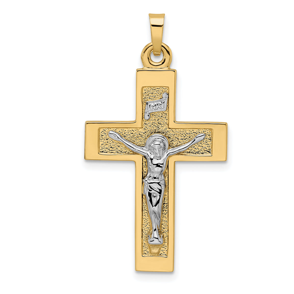 14k Two-tone Polished Solid INRI Crucifix Pendant-XR2040