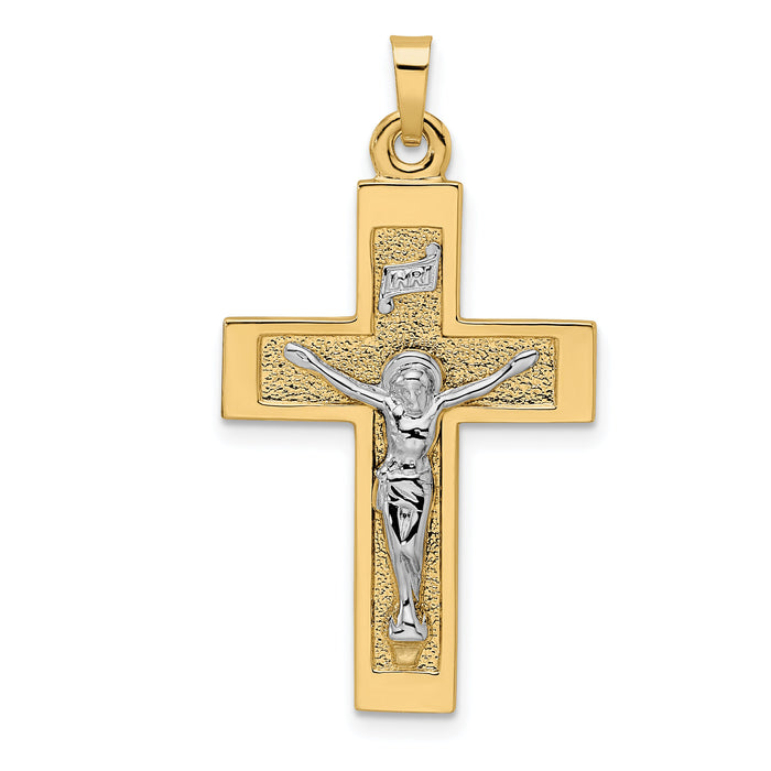 14k Two-tone Polished Solid INRI Crucifix Pendant-XR2040