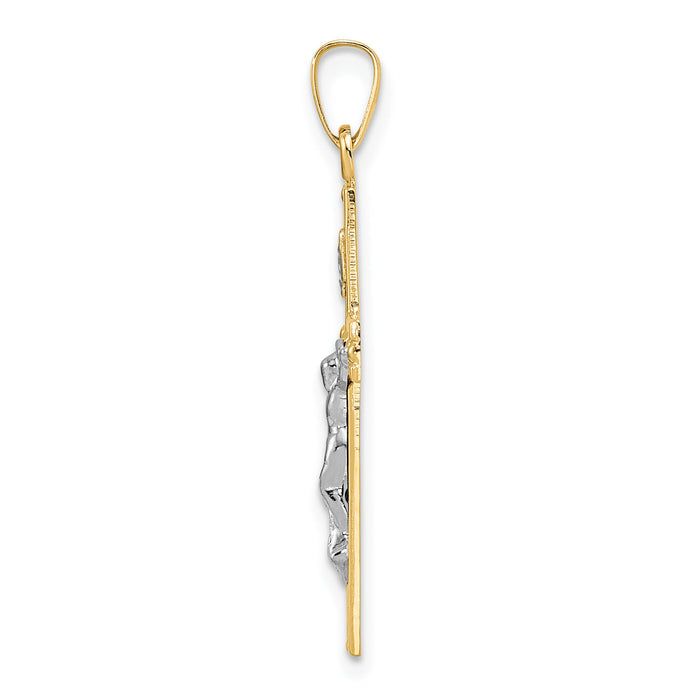 14k Two-tone Polished Solid INRI Crucifix Pendant-XR2044