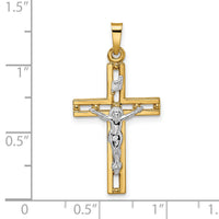 14k Two-tone Polished Solid INRI Crucifix Pendant-XR2044