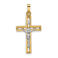 14k Two-tone Polished Solid INRI Crucifix Pendant-XR2044