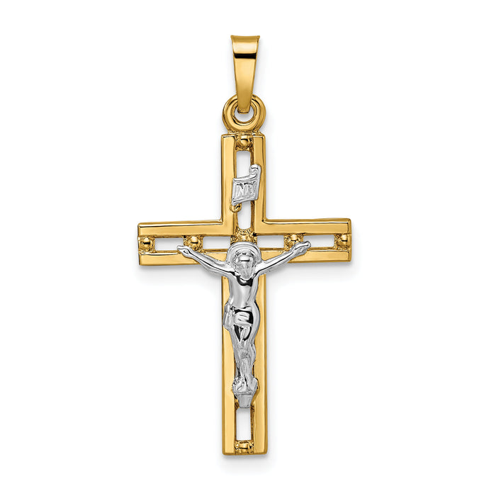 14k Two-tone Polished Solid INRI Crucifix Pendant-XR2044