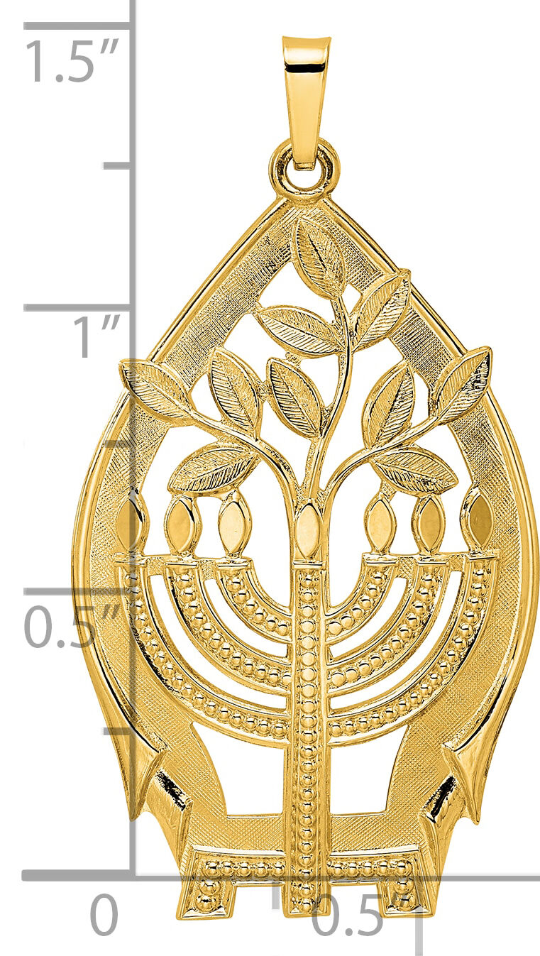 14k Polished Hollow Menorah Tree of Life Pendant-XR2045
