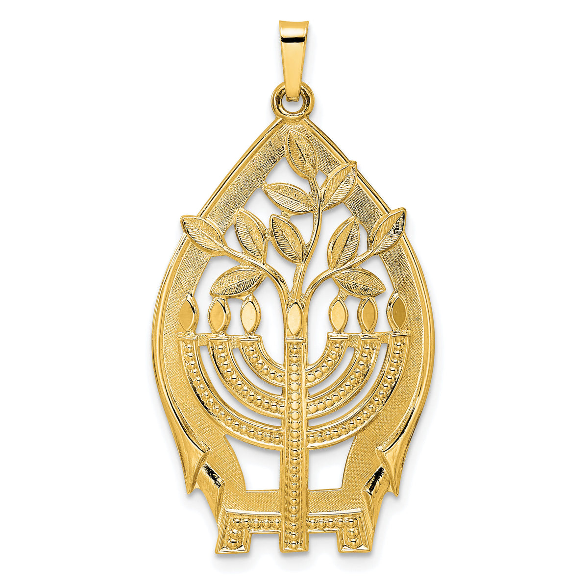 14k Polished Hollow Menorah Tree of Life Pendant-XR2045
