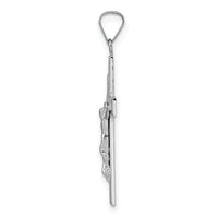 14k White Gold Polished Solid Striped Crucifix Pendant-XR2046