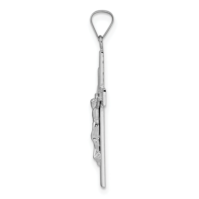 14k White Gold Polished Solid Striped Crucifix Pendant-XR2046