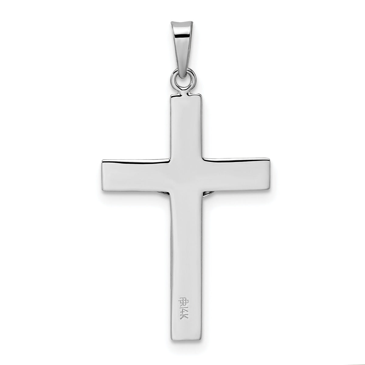 14k White Gold Polished Solid Striped Crucifix Pendant-XR2046