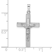 14k White Gold Polished Solid Striped Crucifix Pendant-XR2046