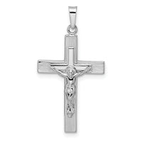 14k White Gold Polished Solid Striped Crucifix Pendant-XR2046